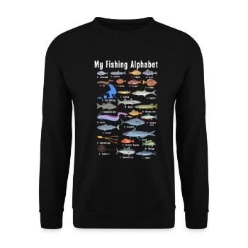 My Fishing Alphabet Fisherman Angling Fish - Unisex Sweatshirt - black - Front - Alina (178cm) & Michal (187cm)