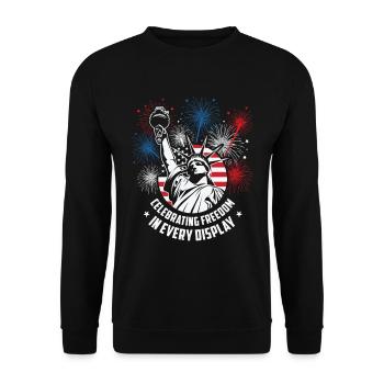 USA Independence Patriotic American Flag Fireworks - Unisex Sweatshirt - black - Front - Alina (178cm) & Michal (187cm)