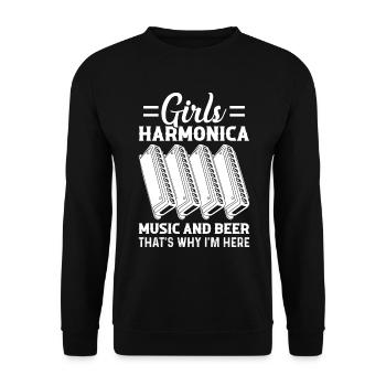 Girls Harmonica Music And Beer That's Why Im Here - Unisex Pullover - Schwarz - Vorne - Alina (178cm) & Michal (187cm)