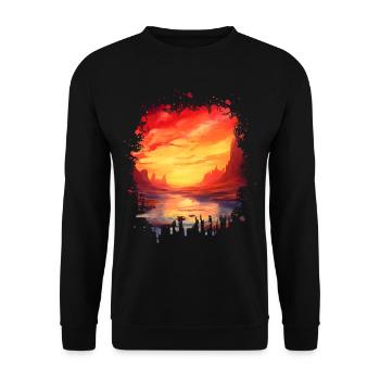 Picturesque Fantasy Landscape: Sunset - Unisex Sweatshirt - black - Front - Alina (178cm) & Michal (187cm)
