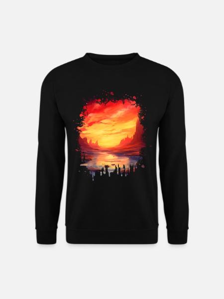 Malerische Fantasy-Landschaft: Sonnenuntergang - Unisex Pullover - Schwarz