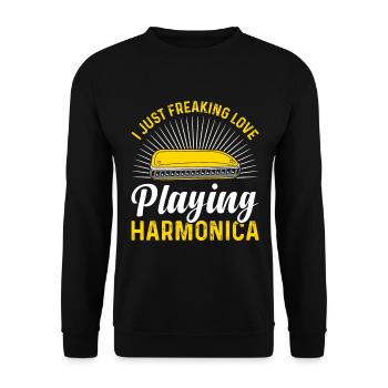I Just Freaking Love Playing Harmonica Harmonicist - Unisex Pullover - Schwarz - Vorne - Alina (178cm) & Michal (187cm)