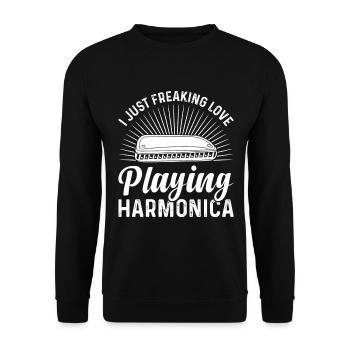 I Just Freaking Love Playing Harmonica Instruments - Unisex Pullover - Schwarz - Vorne - Alina (178cm) & Michal (187cm)