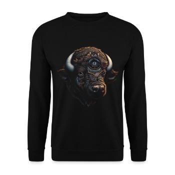 Bison Mandala Kunst Tier Geschenk - Unisex Pullover - Schwarz - Vorne - Alina (178cm) & Michal (187cm)