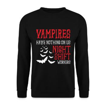 Night Shift Worker Graveyard Duty - Unisex Sweatshirt - black - Front - Alina (178cm) & Michal (187cm)