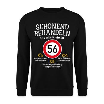 56. Geburtstag Schonend Behandeln 56 Alte Kiste 56 - Unisex Pullover - Schwarz - Vorne - Alina (178cm) & Michal (187cm)