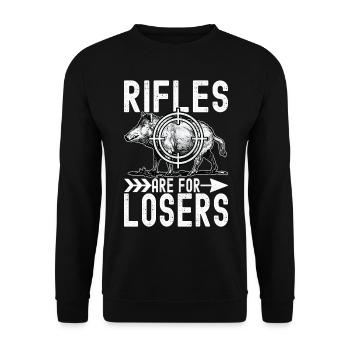 Jäger Wildschwein Jagen - Unisex Pullover - Schwarz - Vorne - Alina (178cm) & Michal (187cm)