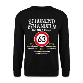 63. Geburtstag Schonend Behandeln 63 Alte Kiste 63 - Unisex Pullover - Schwarz - Vorne - Alina (178cm) & Michal (187cm)