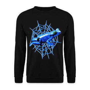 Pfeilgiftfrosch mit Spinnennetz, blauer Frosch - Unisex Pullover - Schwarz - Vorne - Alina (178cm) & Michal (187cm)