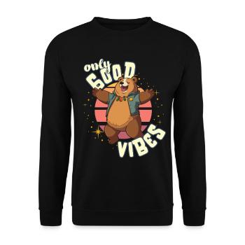 Only Good Vibes: Good Life Cartoon Bär Umarmung - Unisex Sweatshirt - black - Front - Alina (178cm) & Michal (187cm)