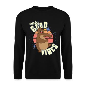 Only Good Vibes: Good Life Cartoon Bär Tanzen - Unisex Sweatshirt - black - Front - Alina (178cm) & Michal (187cm)