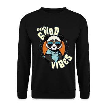 Only Good Vibes: Good Life Panda mit Sonnenbrille - Unisex Pullover - Schwarz - Vorne - Alina (178cm) & Michal (187cm)