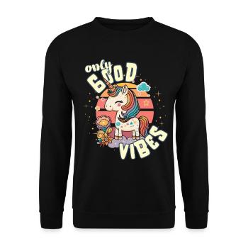 Que des bonnes vibrations : la bonne vie douce licorne magique - Sweat-shirt Unisexe - noir - Devant - Alina (178cm) & Michal (187cm)