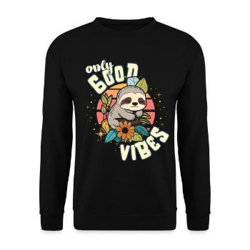 Only Good Vibes: Good Life Süßes Cartoon Faultier - Unisex Pullover - Schwarz - Vorne - Alina (178cm) & Michal (187cm)