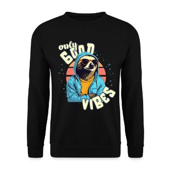 Only Good Vibes: Good Life Faultier mit Jacke - Unisex Pullover - Schwarz - Vorne - Alina (178cm) & Michal (187cm)