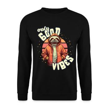 Only Good Vibes: Good Life Faultier mit Jacke - Unisex Pullover - Schwarz - Vorne - Alina (178cm) & Michal (187cm)