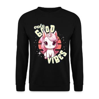 Only Good Vibes: Good Life Cute Magic Unicorn - Unisex Sweatshirt - black - Front - Alina (178cm) & Michal (187cm)