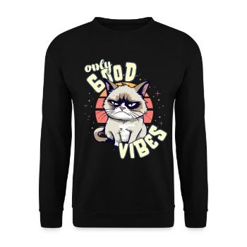 Only Good Vibes: Good Life Angry Cartoon Cat - Sweat-shirt Unisexe - noir - Devant - Alina (178cm) & Michal (187cm)
