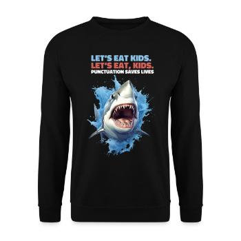 Permet de manger des enfants Grammaire Virgule Réglage Cadeau de requin - Sweat-shirt Unisexe - noir - Devant - Alina (178cm) & Michal (187cm)