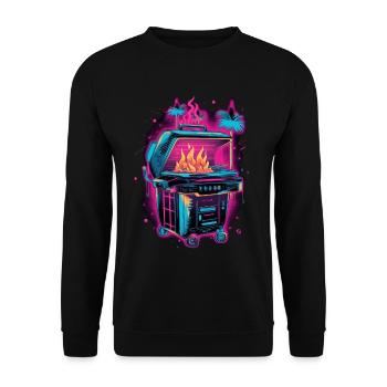Vaporwave Grill Synthwave Grillen Geschenk Retro - Unisex Pullover - Schwarz - Vorne - Alina (178cm) & Michal (187cm)