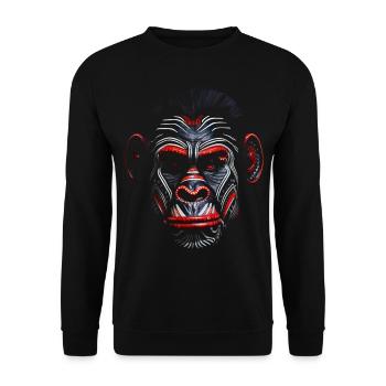 Affe Gesichtsbemalung Polygon Bunt Zoo Afrika Tier - Unisex Pullover - Schwarz - Vorne - Alina (178cm) & Michal (187cm)