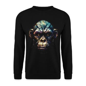 Affe Polygon Kunst Primat Dschungel Tier Geschenk - Unisex Pullover - Schwarz - Vorne - Alina (178cm) & Michal (187cm)