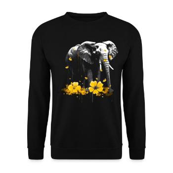 Elefant Tier Geschenk Afrika Kunst Blumen - Unisex Pullover - Schwarz - Vorne - Alina (178cm) & Michal (187cm)