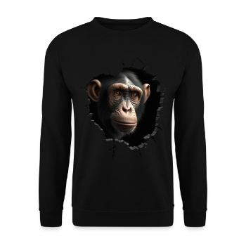 Affe Wand Loch Geschenk Mann Tier Tiermotiv Motiv - Unisex Pullover - Schwarz - Vorne - Alina (178cm) & Michal (187cm)