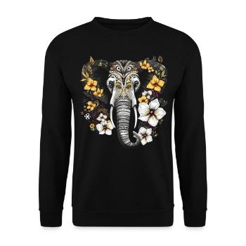 Elefant Tier Geschenk Afrika Kunst Blumen - Unisex Pullover - Schwarz - Vorne - Alina (178cm) & Michal (187cm)