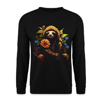 Paresseux Animal Cadeau Animal Motif Fleurs - Sweat-shirt Unisexe - noir - Devant - Alina (178cm) & Michal (187cm)
