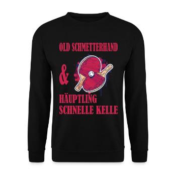 Tischtennis Tischtennisspieler Old Schmetterhand - Unisex Pullover - Schwarz - Vorne - Alina (178cm) & Michal (187cm)