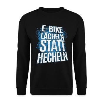 Lächeln statt hecheln Spruch - Fahrrad E-Bike - Unisex Pullover - Schwarz - Vorne - Alina (178cm) & Michal (187cm)