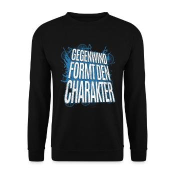Gegenwind formt den Charakter! Radfahrer Fahrrad - Unisex Pullover - Schwarz - Vorne - Alina (178cm) & Michal (187cm)