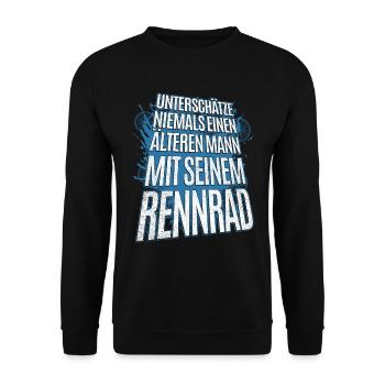 Unterschätze nie einen älteren Mann mit Rennrad - Unisex Pullover - Schwarz - Vorne - Alina (178cm) & Michal (187cm)