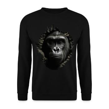 Affe Wand Loch Geschenk Mann Tier Gorilla - Unisex Pullover - Schwarz - Vorne - Alina (178cm) & Michal (187cm)