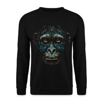 Affe Kunst Mandala Geschenkidee Tier Tiermotiv - Unisex Pullover - Schwarz - Vorne - Alina (178cm) & Michal (187cm)