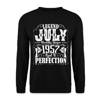 Juli 1957. Geburtstagsgeschenk Juli 1957. - Unisex Pullover - Schwarz - Vorne - Alina (178cm) & Michal (187cm)