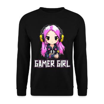 Gaming Konsole PC Zockerin Mädchen Gamer Girl - Unisex Pullover - Schwarz - Vorne - Alina (178cm) & Michal (187cm)
