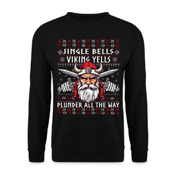 Funny Jingle Bells Viking Christmas Ugly Sweater - Unisex Sweatshirt - black - Front - Alina (178cm) & Michal (187cm)