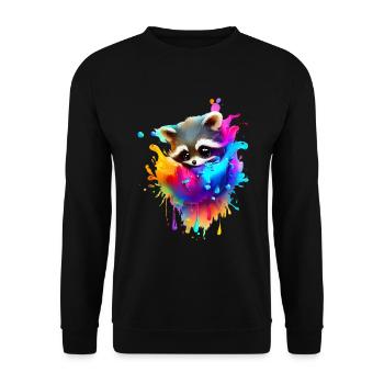 Bunter Waschbär mit Farbklecksen - Unisex Pullover - Schwarz - Vorne - Alina (178cm) & Michal (187cm)