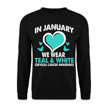 Im Januar Tragen Wir Teal & White - Unisex Pullover - Schwarz - Vorne - Alina (178cm) & Michal (187cm)