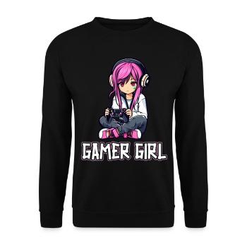 Gaming Konsole PC Zockerin Mädchen Gamer Girl - Unisex Pullover - Schwarz - Vorne - Alina (178cm) & Michal (187cm)