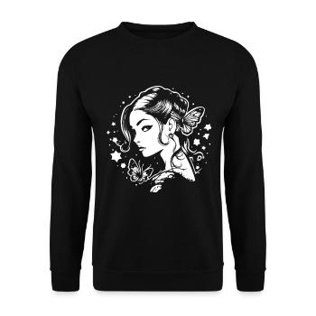 Aesthetic gothic girl with butterflies: - Unisex Sweatshirt - black - Front - Alina (178cm) & Michal (187cm)