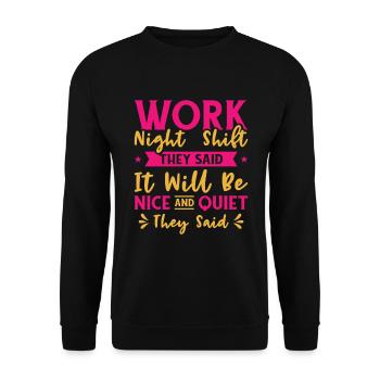 Night Shift Worker Graveyard Duty - Unisex Sweatshirt - black - Front - Alina (178cm) & Michal (187cm)