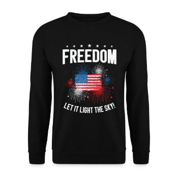 USA Independence Patriotic American Flag Fireworks - Unisex Sweatshirt - black - Front - Alina (178cm) & Michal (187cm)
