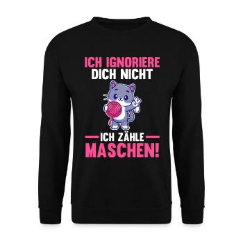 Katze Stricken Nähen Häkeln - Unisex Pullover - Schwarz - Vorne - Alina (178cm) & Michal (187cm)