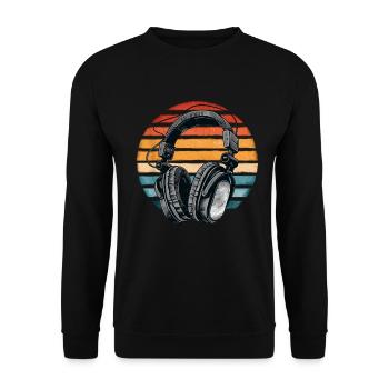 Vintage Headphones Retro DJ Playing Music Party - Unisex Sweatshirt - black - Front - Alina (178cm) & Michal (187cm)