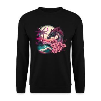 Drache Vaporwave Abstrakte Landschaft Mond Baum - Unisex Pullover - Schwarz - Vorne - Alina (178cm) & Michal (187cm)