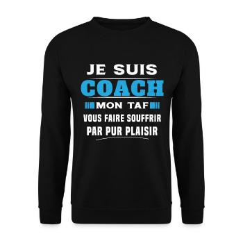 Humour entraîneur cadeau sportif Je suis coach - Sweat-shirt Unisexe - noir - Devant - Alina (178cm) & Michal (187cm)