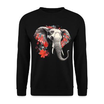 Elefant Tier Geschenk Afrika Kunst Blumen - Unisex Pullover - Schwarz - Vorne - Alina (178cm) & Michal (187cm)